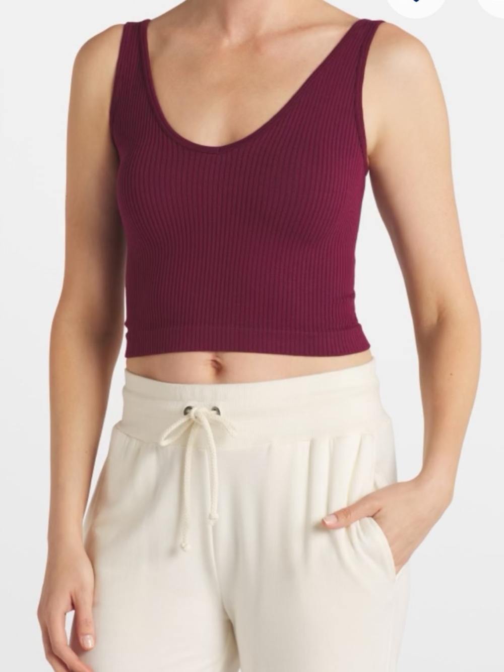 Free People Ribbed Scoop Crop Tank in Deep Wine